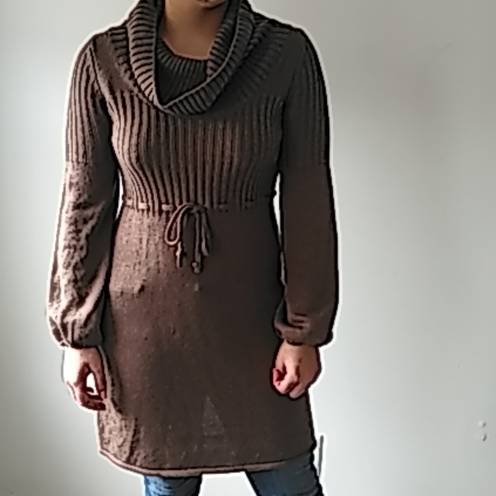 New direction brown sweater dress w/ front tie